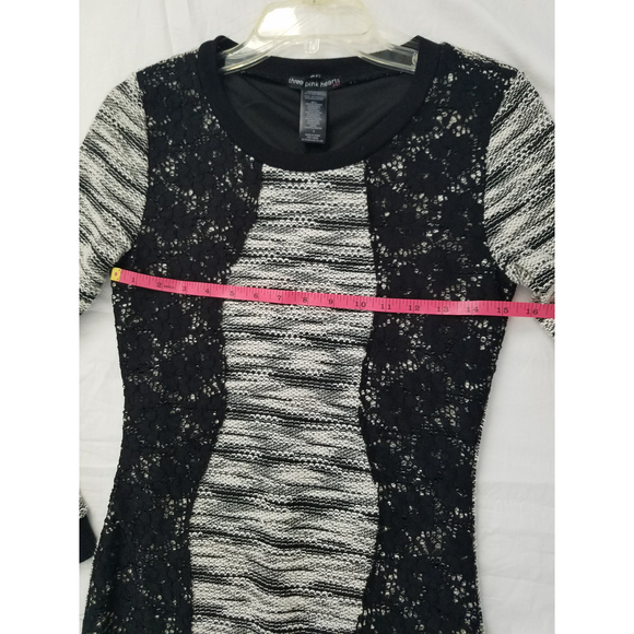 NWT Three Pink Hearts Black Gray Lined Scoop Neck Long Sleeve Pencil Cut Sz S - Picture 5 of 11